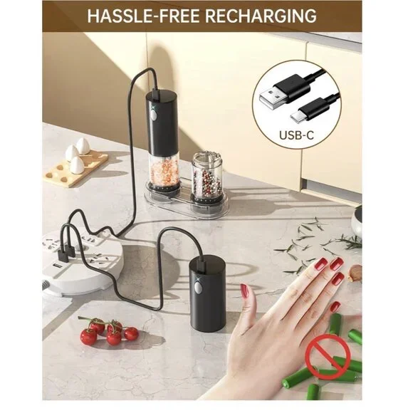 Electric Salt & Pepper Grinder Set Rechargeable Salt and Pepper Mills W 6 Level - Picture 5 of 10